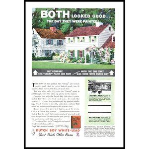 1934 Dutch Boy White Lead Paint Vintage Print Ad Traditional House Wall Art
